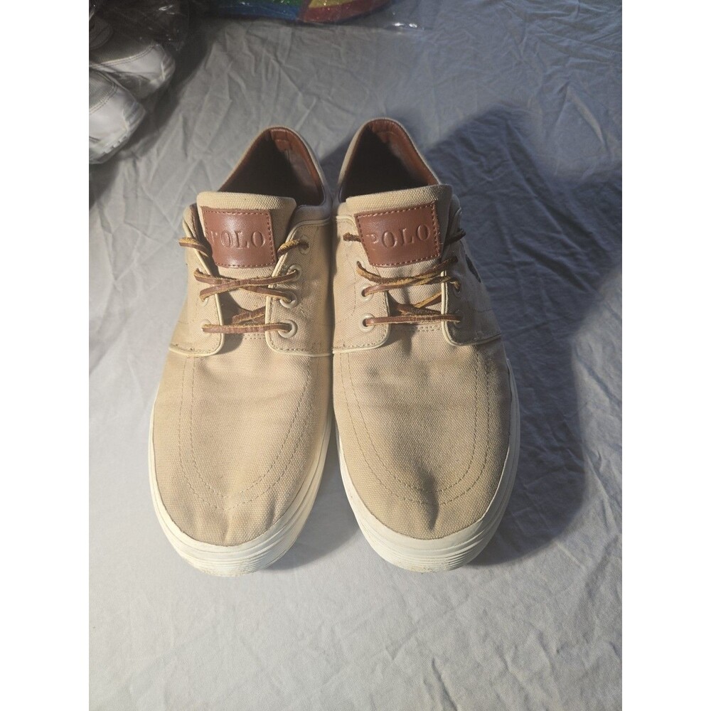 Polo Canvas Lace-Up Sneakers with Leather Accents Size 10 D